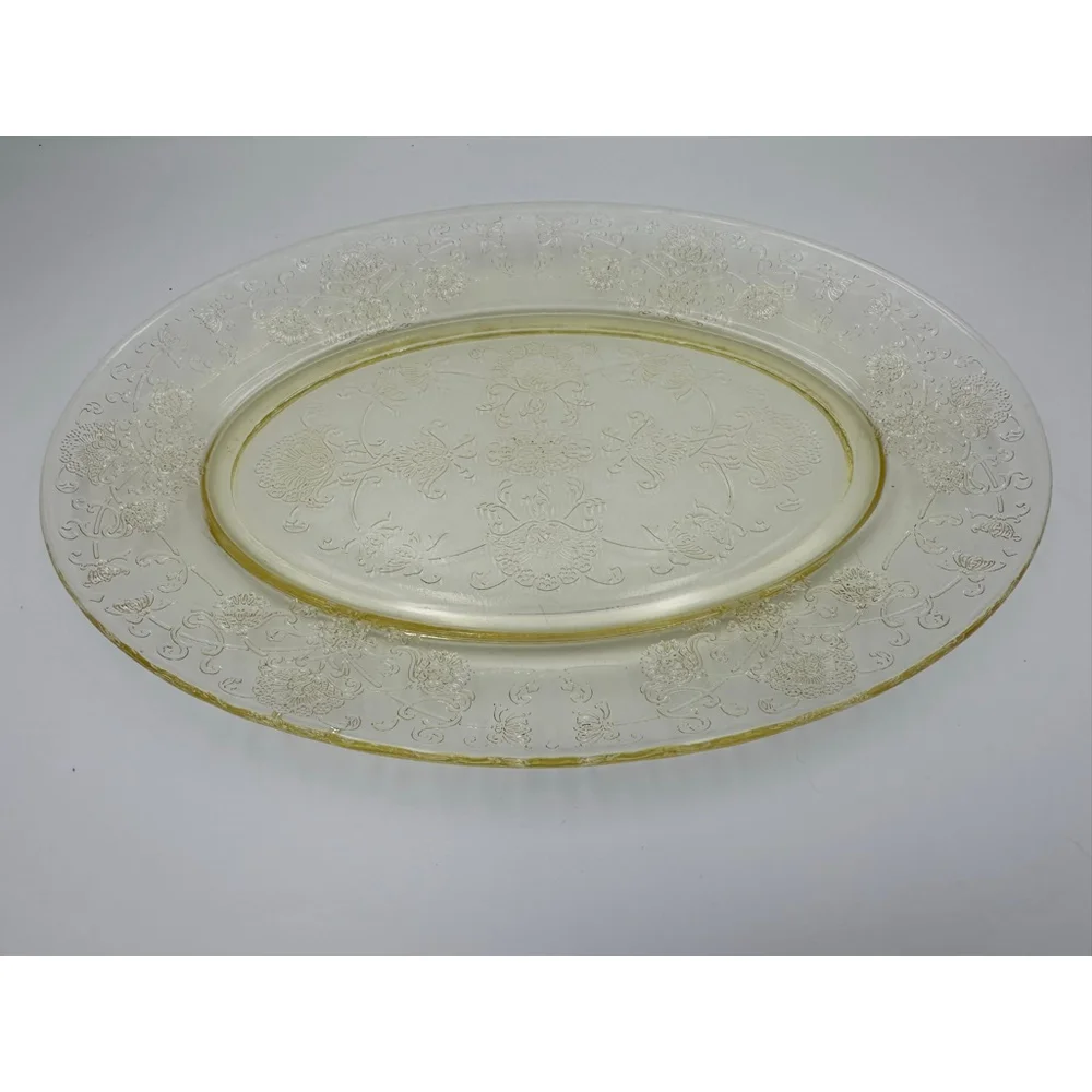 Imperial Glass Open Rose Oval Platter | Canary Yellow EAPG Serving Tray | c.1915